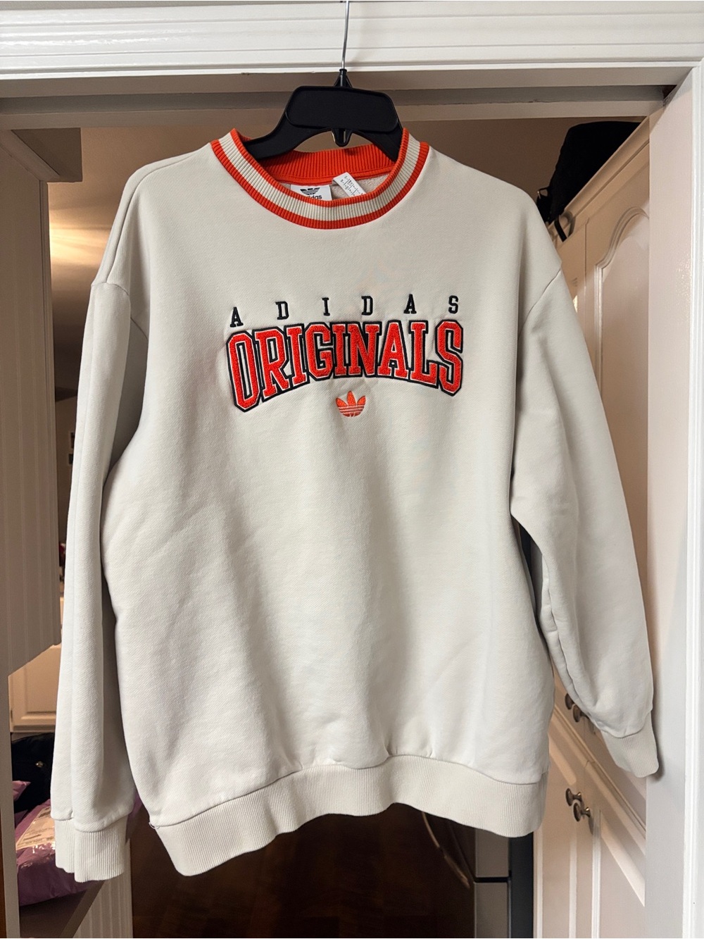 adidas Cream Crewneck Sweatshirt with Orange Trim and Logo